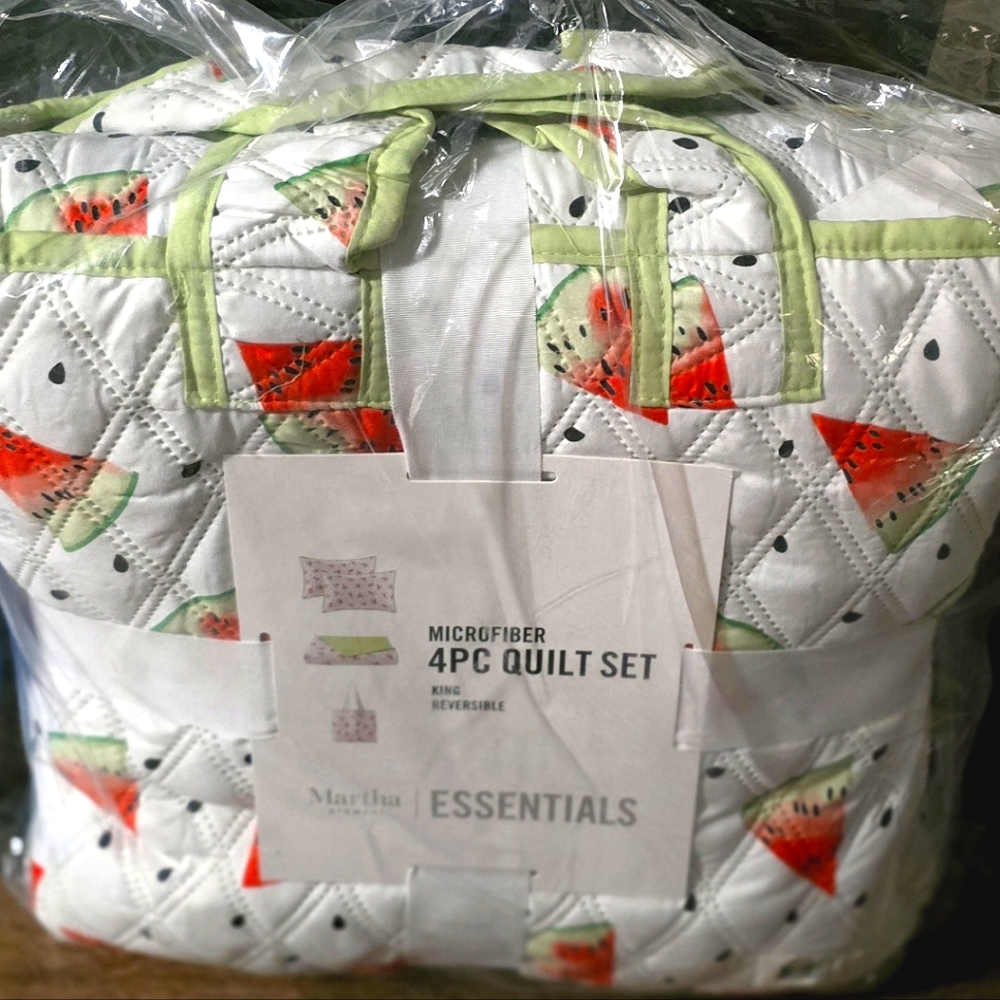 Martha Stewart Essentials 4 Piece King Quilt And Tote Bag Set Watermelon Spring